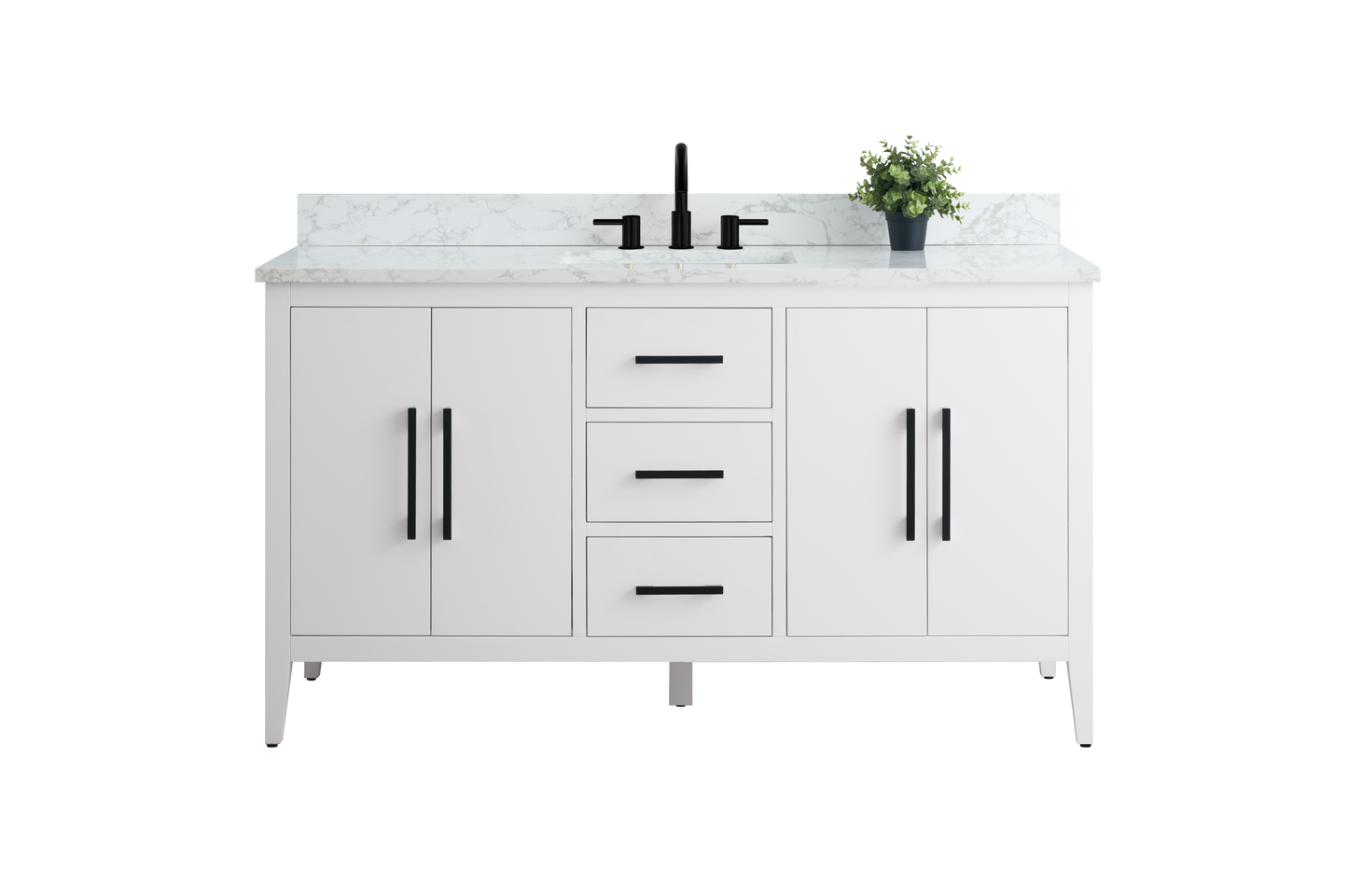 60 Inch Single Sink Bathroom Vanity in White with Marble Countertop - Vanity Art VA9060-SW