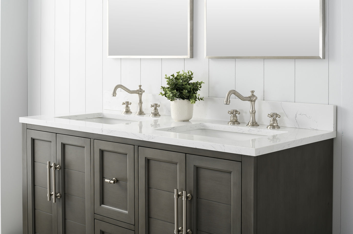 54 Inch Double Sink Bathroom Vanity in Gray with Marble Countertop & Backsplash - Vanity Art VA5054-SG