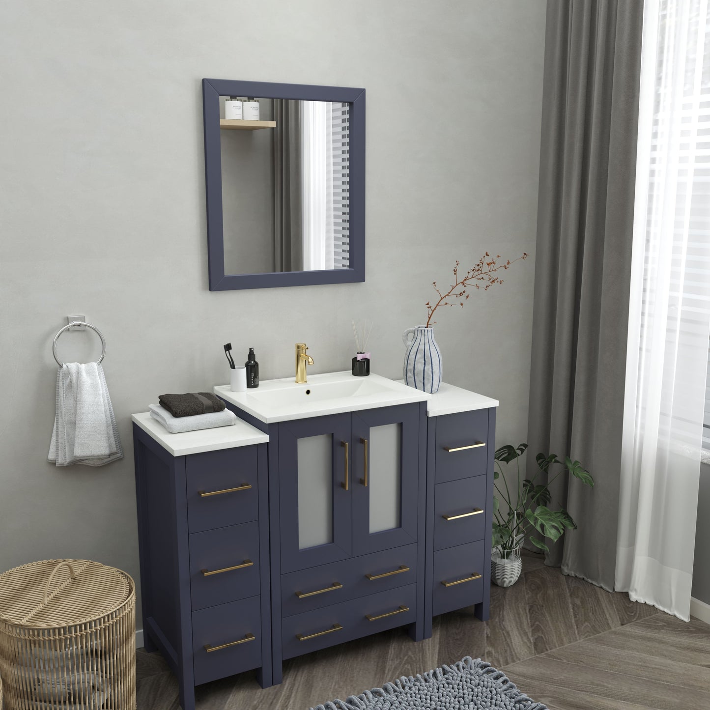 48 Inch Single Sink Bathroom Vanity in Blue with Ceramic Countertop - Vanity Art VA3024-48B