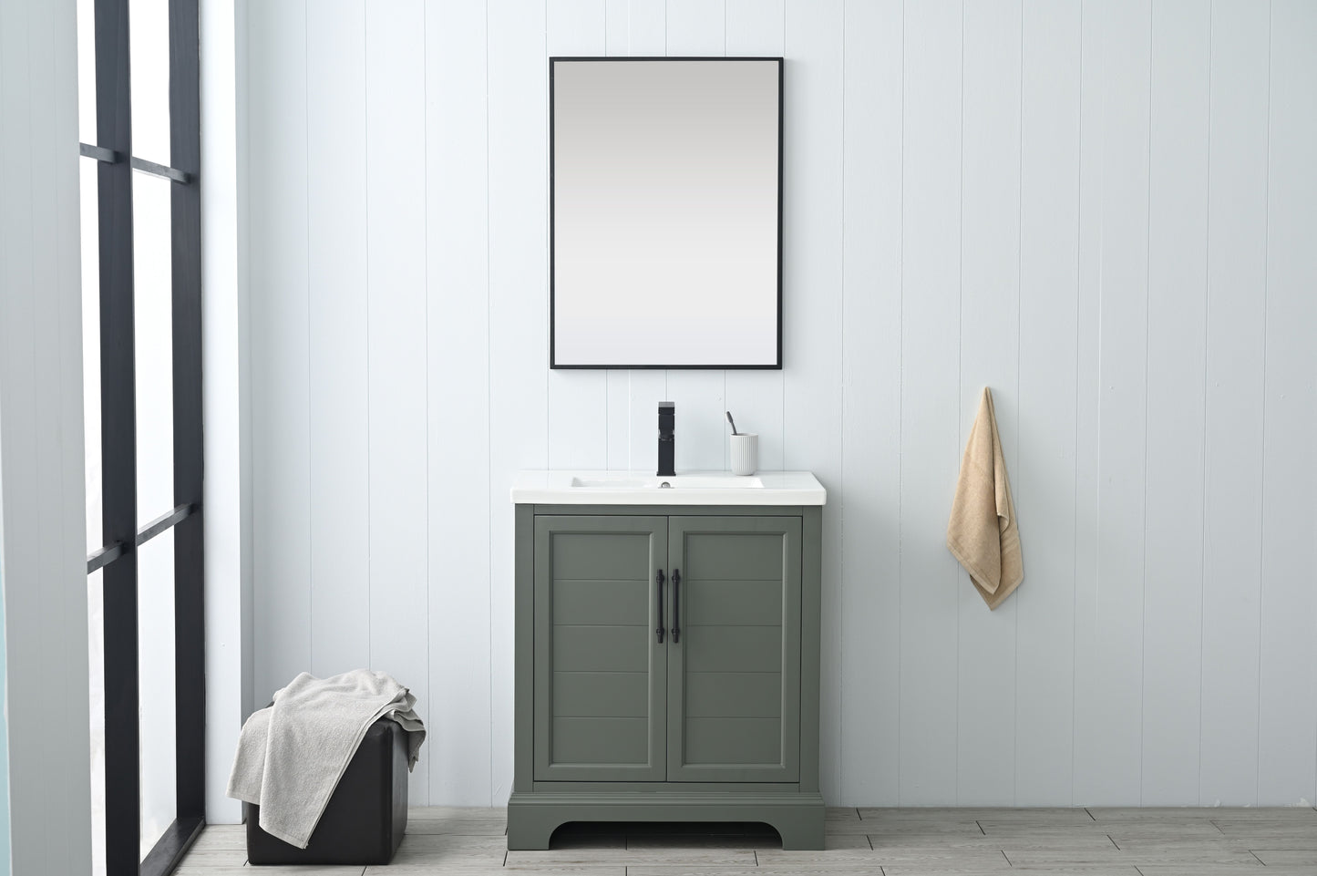 30 Inch Single Sink Bathroom Vanity in Vintage Green with Ceramic Sink and Countertop - Vanity Art VA5030-VG