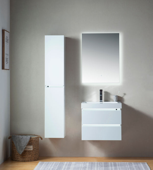 24 Inch LED Lighted Wall Hung Single Sink Bathroom Vanity in White with Resin Top - Vanity Art VA6024WL