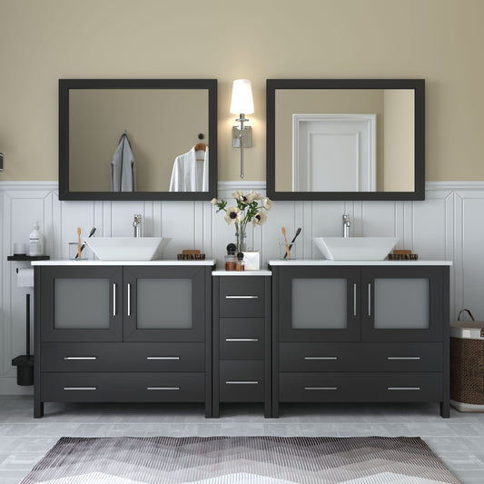 84 Inch Double Sink Bathroom Vanity in Espresso with Marble Countertop - Vanity Art VA3136-84E