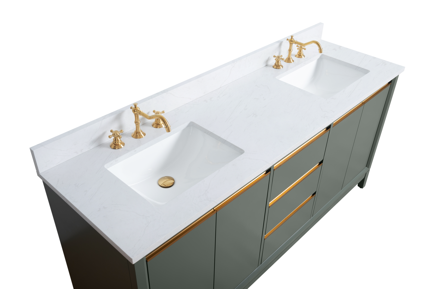 72 Inch Double Sink Bathroom Vanity in Vintage Green with Marble Countertop - Vanity Art VA8072-DVG