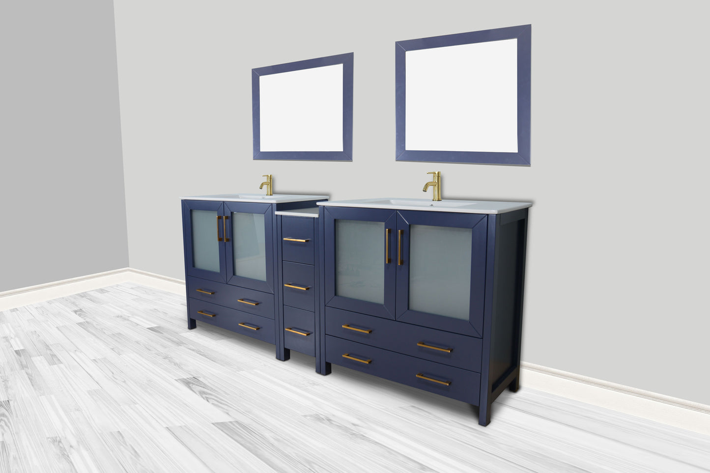 84 Inch Double Sink Bathroom Vanity in Blue with Ceramic Countertop - Vanity Art VA3036-84B