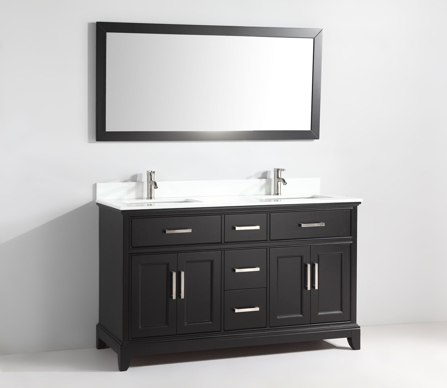 60 Inch Double Sink Bathroom Vanity in Espresso with White Marble Countertop - Vanity Art VA1060DE