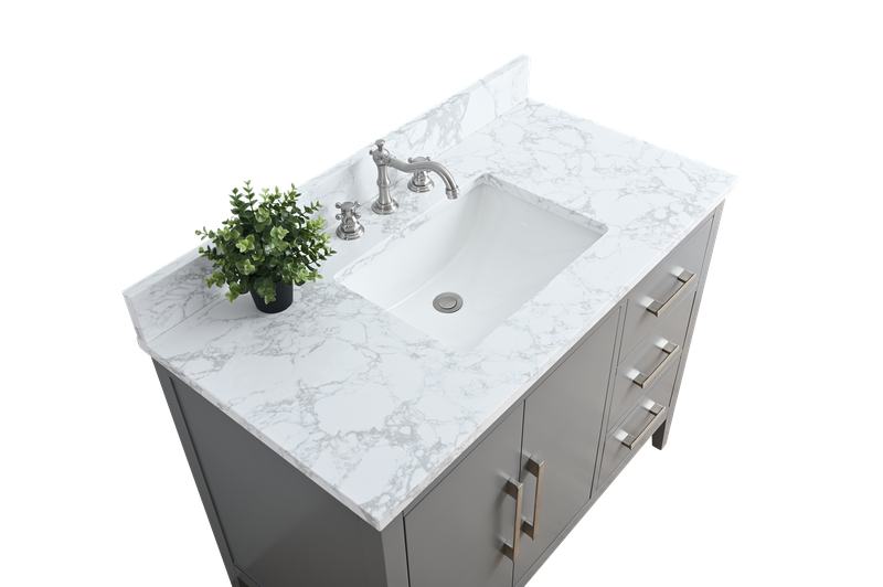 42 Inch Single Sink Bathroom Vanity in Cashmere Gray with Marble Countertop - Vanity Art VA9042-G