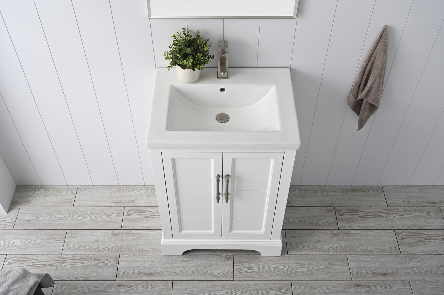 24 Inch Single Sink Bathroom Vanity in White with Ceramic Sink and Countertop - Vanity Art VA5024-W