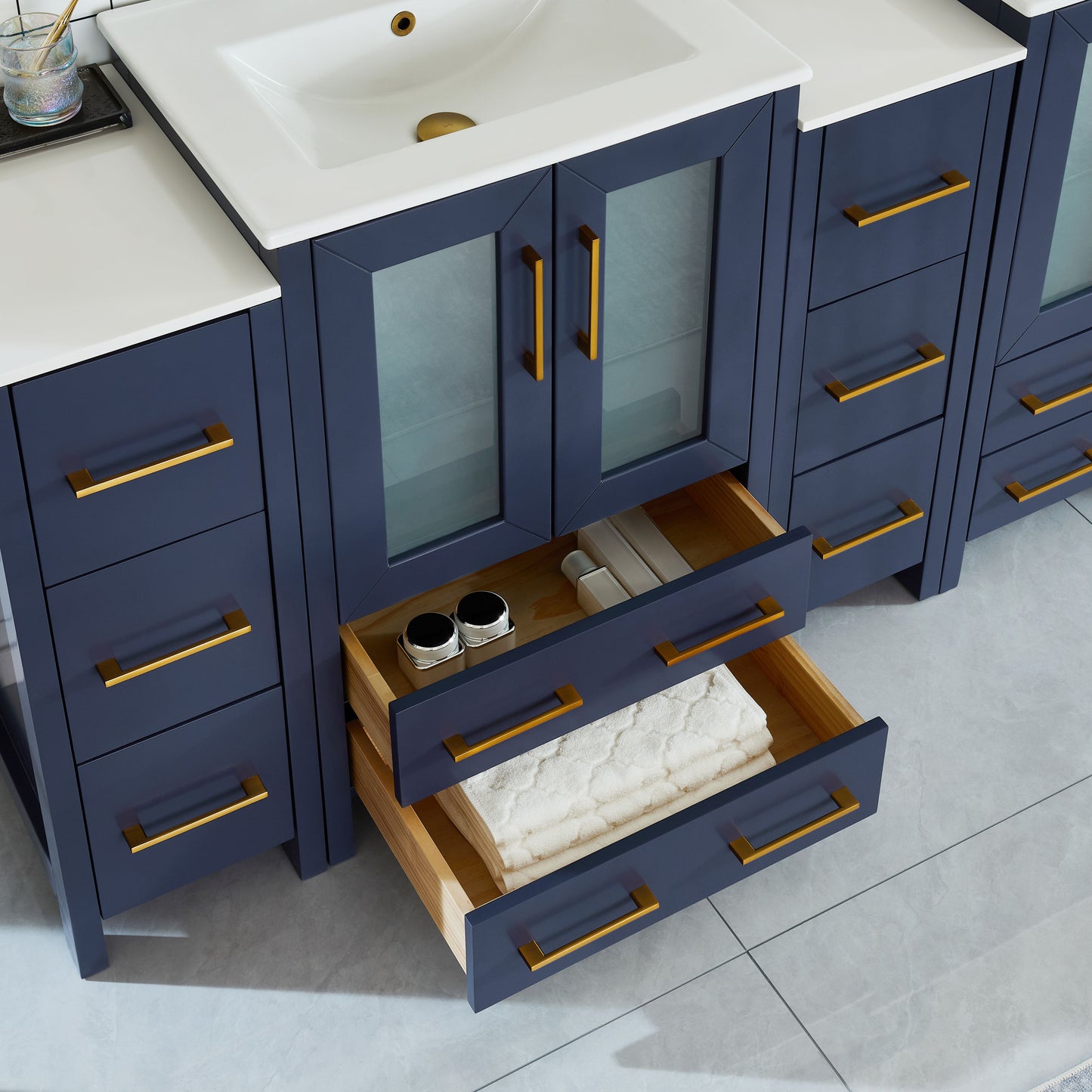 84 Inch Double Sink Bathroom Vanity in Blue with Ceramic Countertop - Vanity Art VA3024-84B