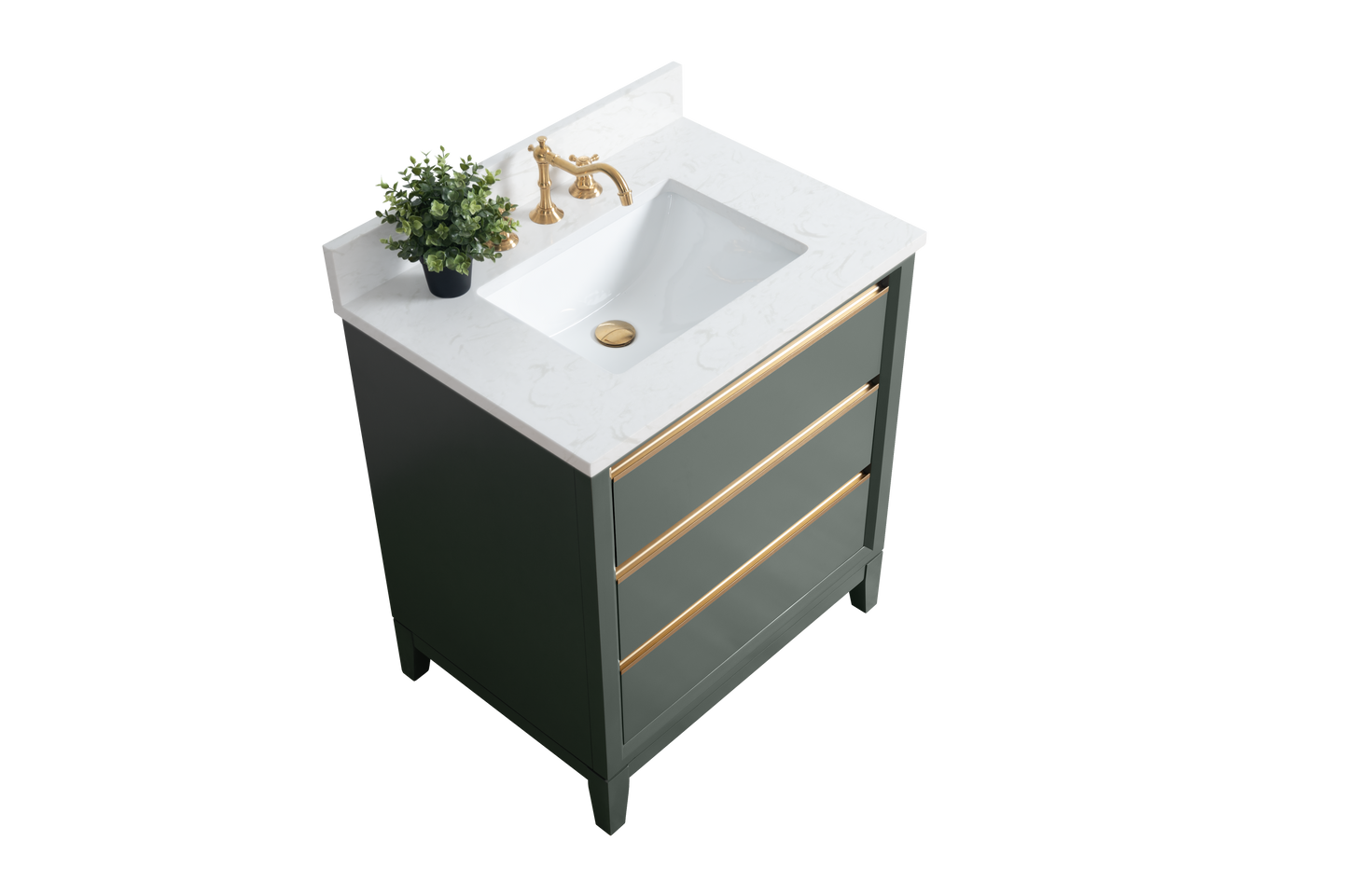 30 Inch Single Sink Bathroom Vanity in Vintage Green with Marble Countertop - Vanity Art VA8030-VG