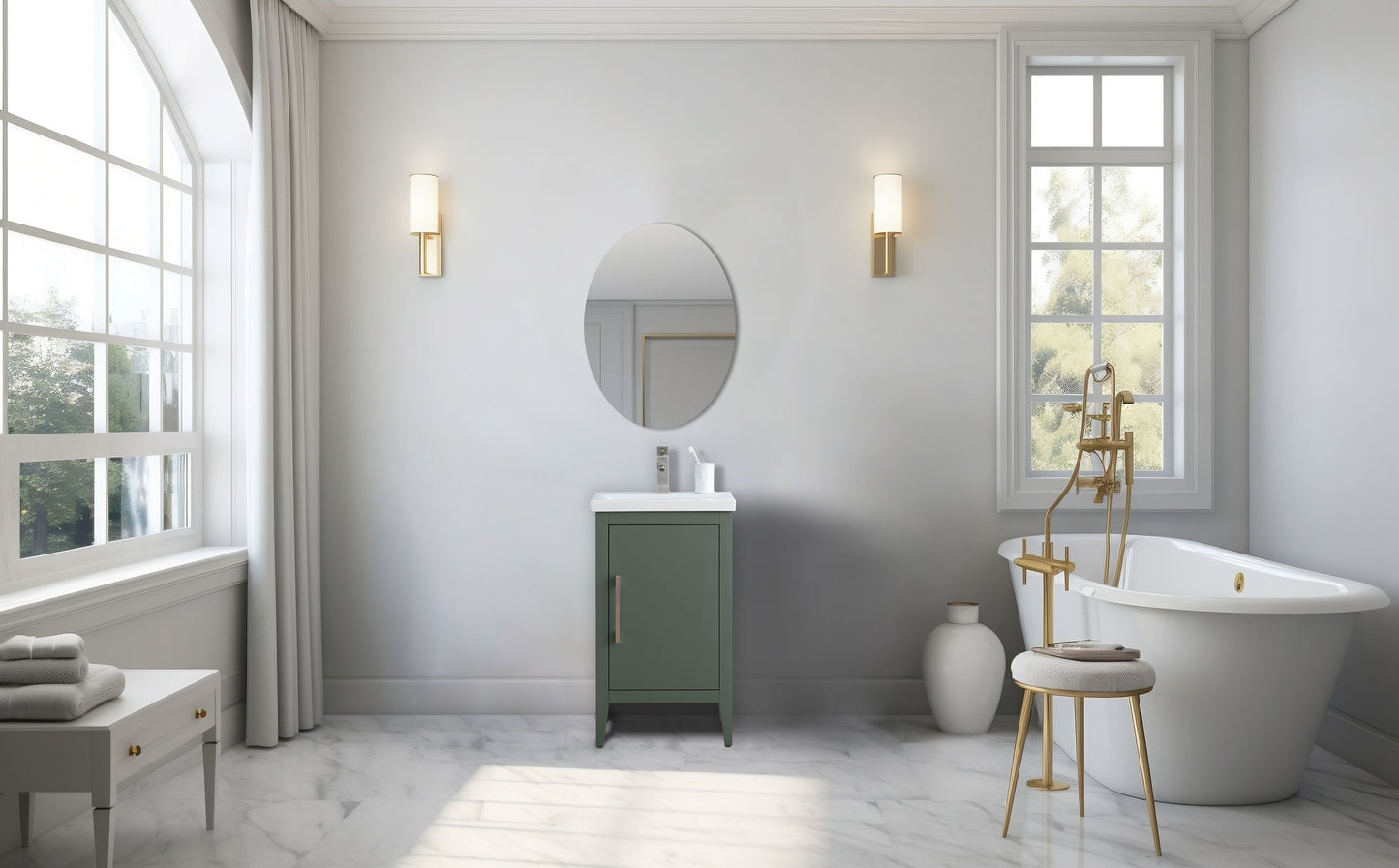 20 Inch Single Sink Bathroom Vanity in Vintage Green with Ceramic Top - Vanity Art VA9020-VG