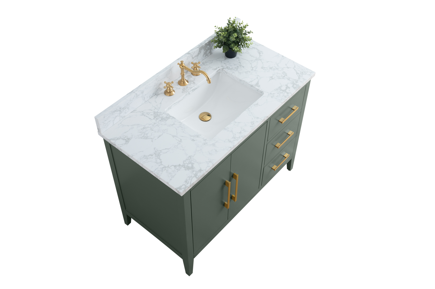 42 Inch Single Sink Bathroom Vanity in Vintage Green with Marble Countertop - Vanity Art VA9042-VG