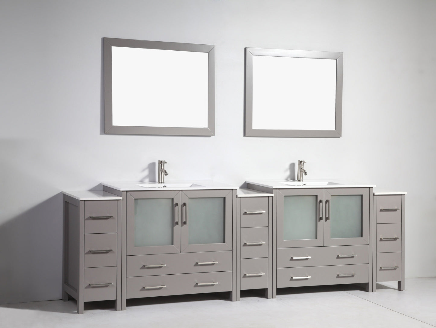 108 Inch Double Sink Bathroom Vanity in Gray with Ceramic Countertop - Vanity Art VA3036-108G