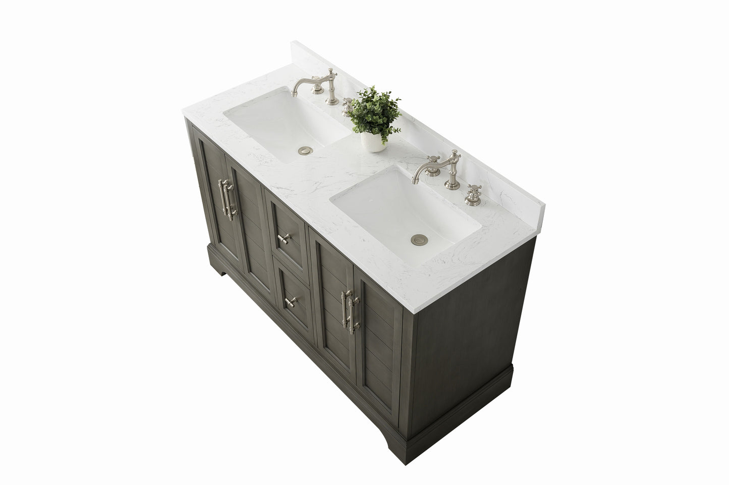 54 Inch Double Sink Bathroom Vanity in Gray with Marble Countertop & Backsplash - Vanity Art VA5054-SG