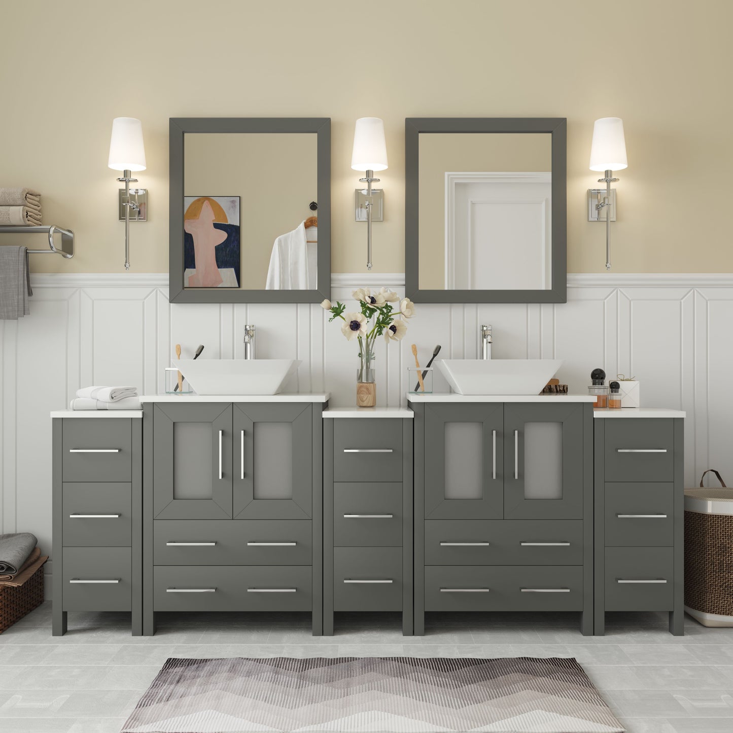 84 Inch Double Sink Bathroom Vanity in Gray with Marble Countertop - Vanity Art VA3124-84G