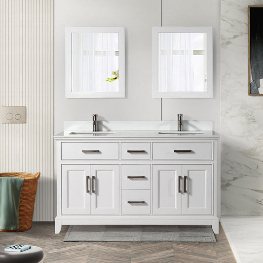 72 Inch Single Sink Bathroom Vanity in White with White Marble Countertop - Vanity Art VA1072DW