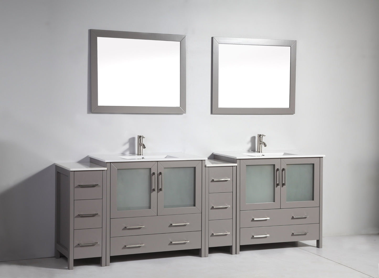 96 Inch Double Sink Bathroom Vanity in Gray with Ceramic Countertop - Vanity Art VA3036-96G