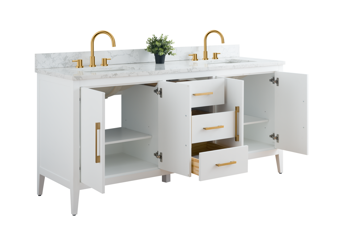 72 Inch Double Sink Bathroom Vanity in White with Marble Countertop - Vanity Art VA9072-DW