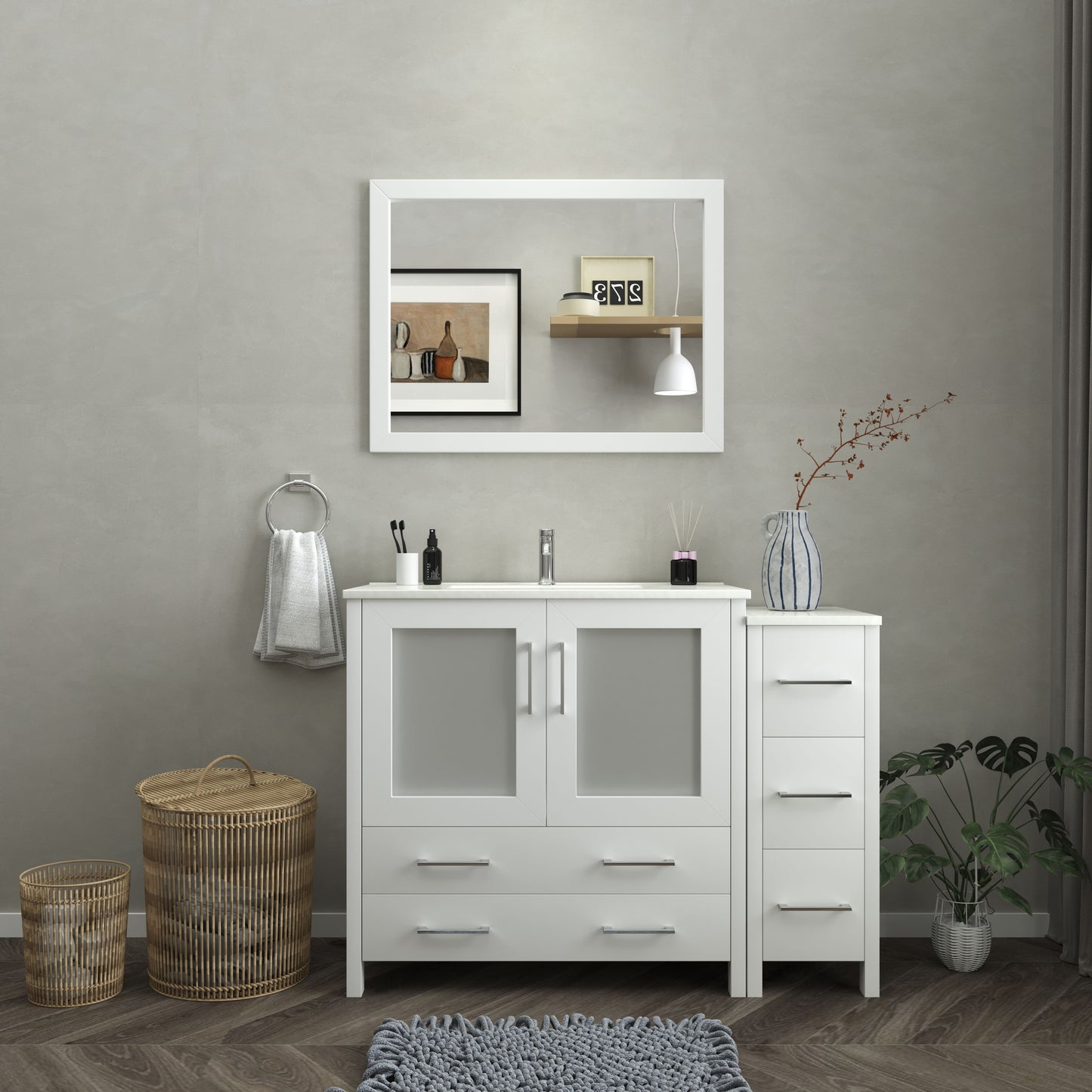 48 Inch Single Sink Bathroom Vanity in White with Ceramic Countertop - Vanity Art VA3036-48W