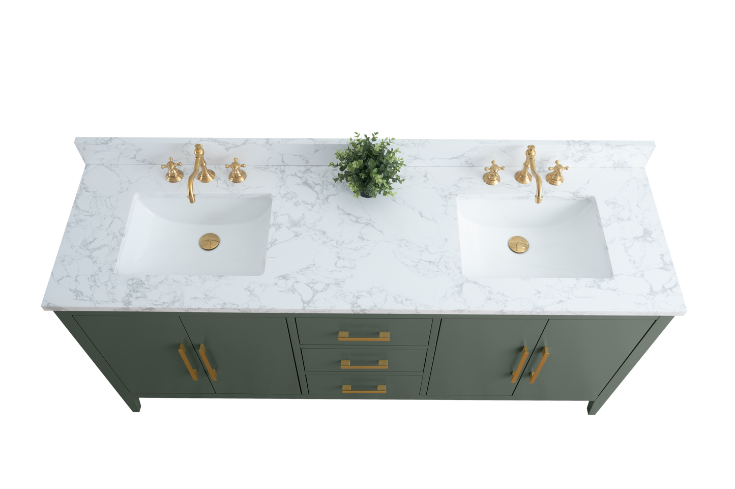 72 Inch Double Sink Bathroom Vanity in Vintage Green with Marble Countertop - Vanity Art VA9072-DVG