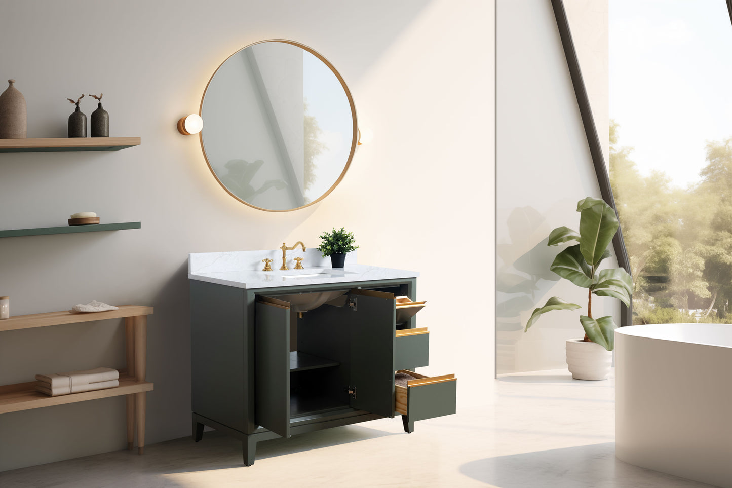 42 Inch Single Sink Bathroom Vanity in Vintage Green with Marble Countertop - Vanity Art VA8042-VG