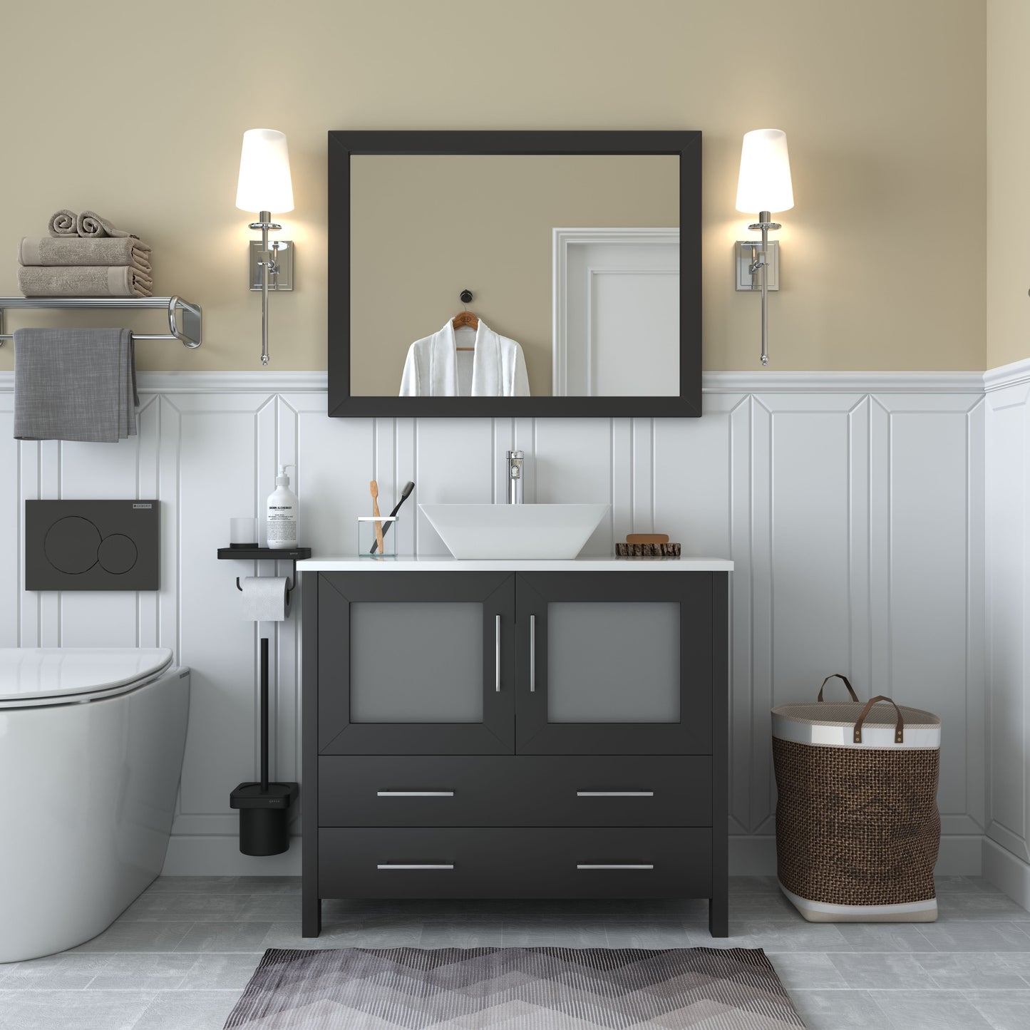 36 Inch Single Sink Bathroom Vanity in Espresso with Marble Countertop - Vanity Art VA3136E