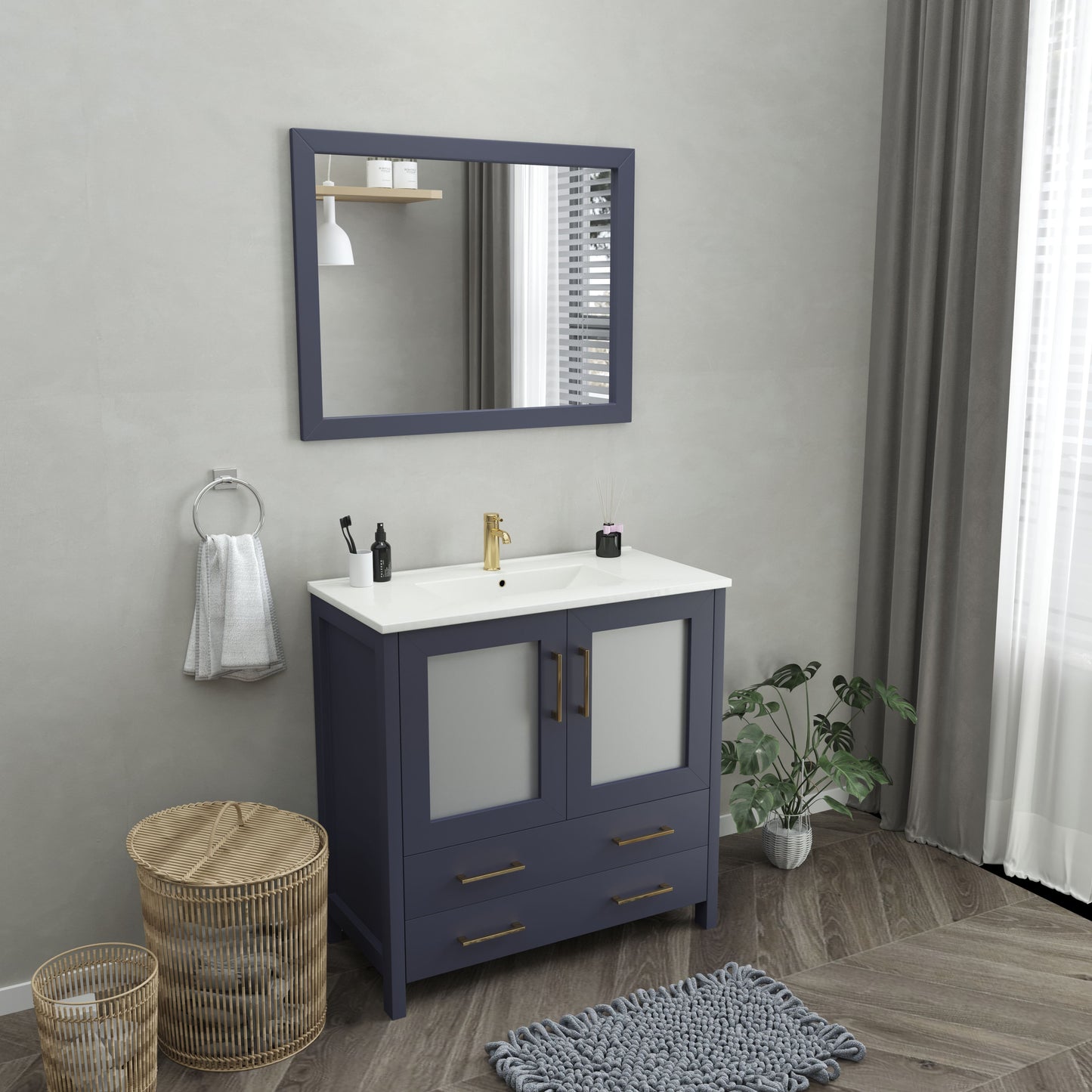 36 Inch Single Sink Bathroom Vanity in Blue with Ceramic Countertop - Vanity Art VA3036B