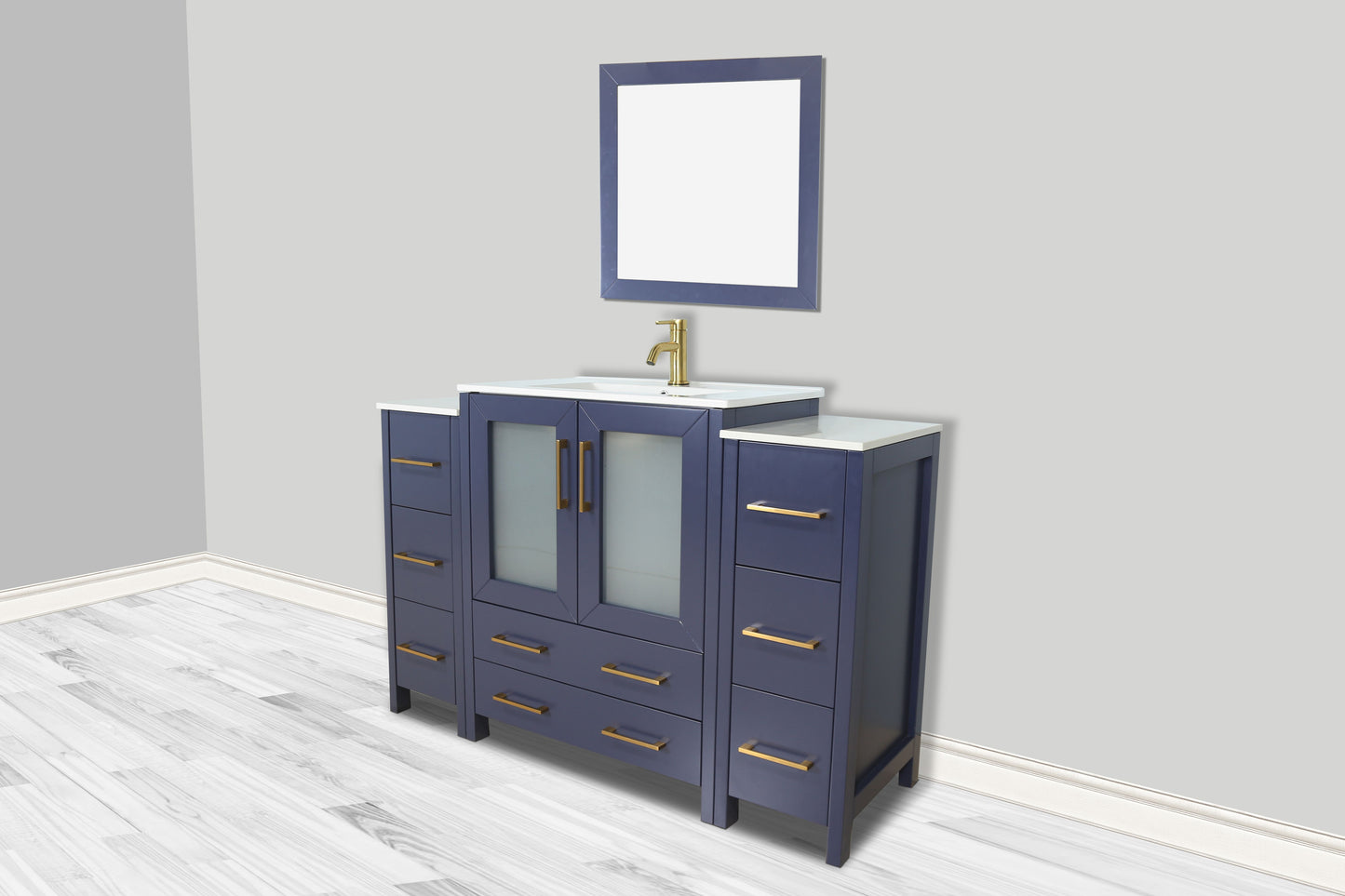 54 Inch Single Sink Bathroom Vanity in Blue with Ceramic Countertop - Vanity Art VA3030-54B