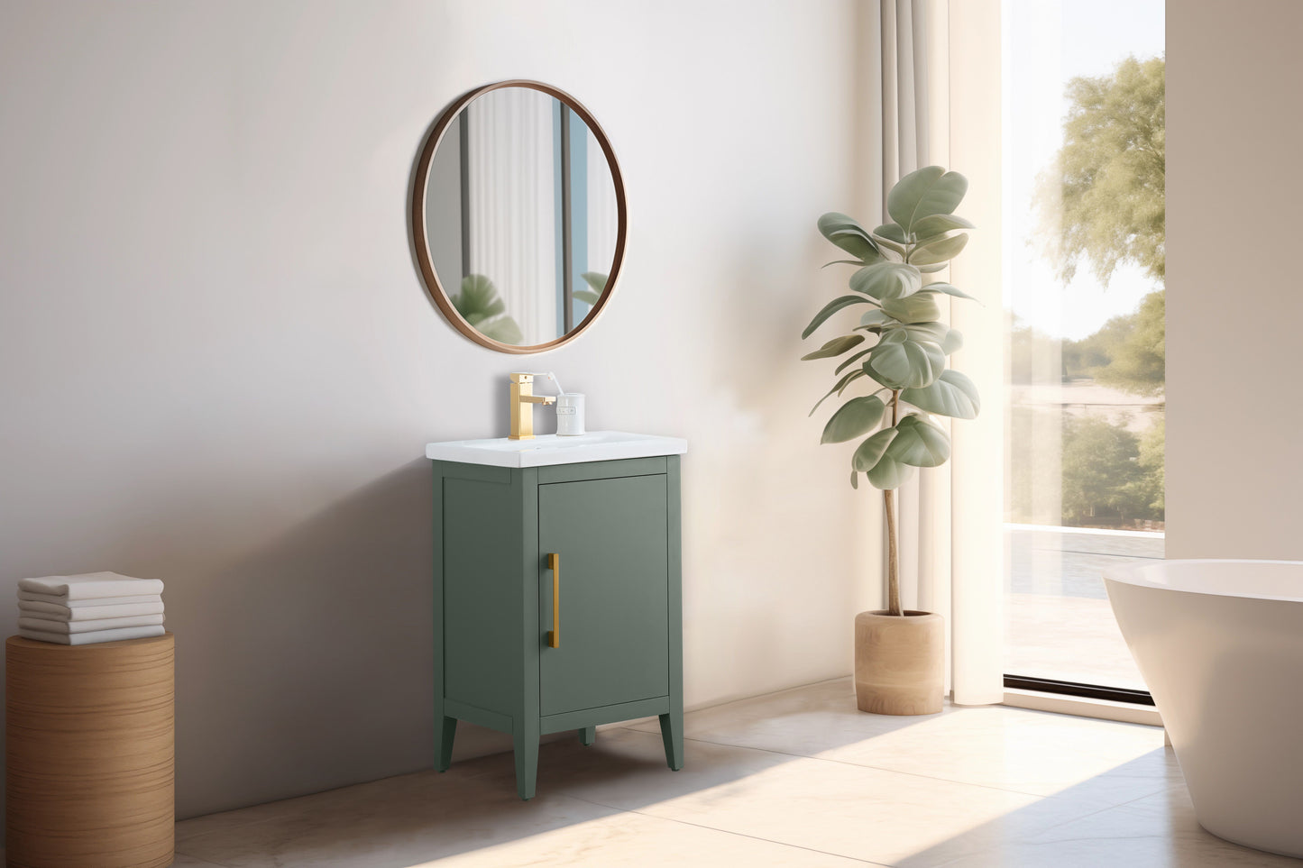 20 Inch Single Sink Bathroom Vanity in Vintage Green with Ceramic Top - Vanity Art VA9020-VG