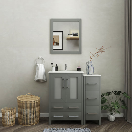 36 Inch Single Sink Bathroom Vanity in Gray with Ceramic Countertop - Vanity Art VA3024-36G