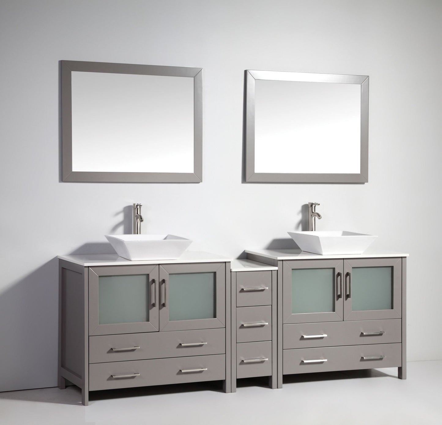 84 Inch Double Sink Bathroom Vanity in Gray with Marble Countertop - Vanity Art VA3136-84G