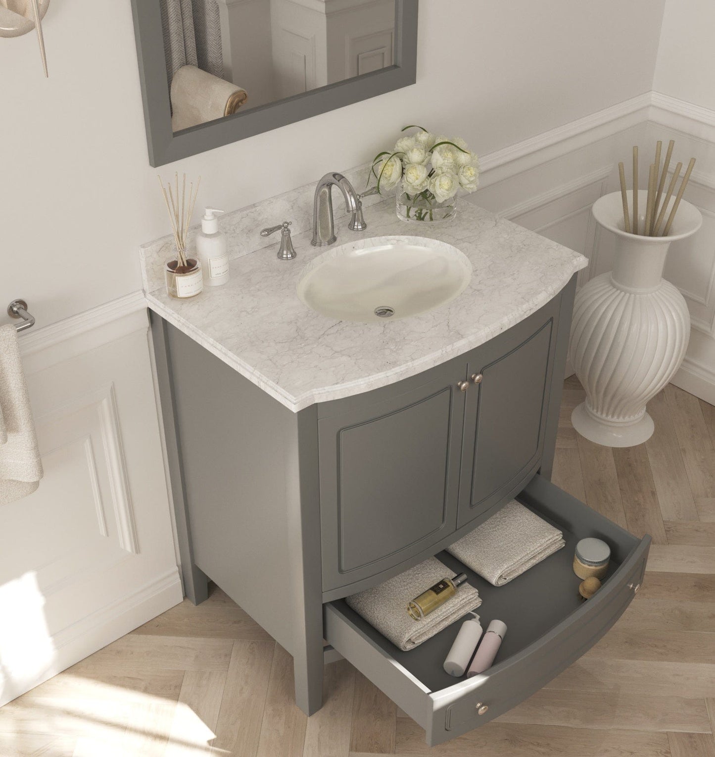 Laviva 3130709-32G-WC Laviva Estella 32" Gray Bathroom Vanity with White Carrara Marble Countertop 3130709-32G-WC