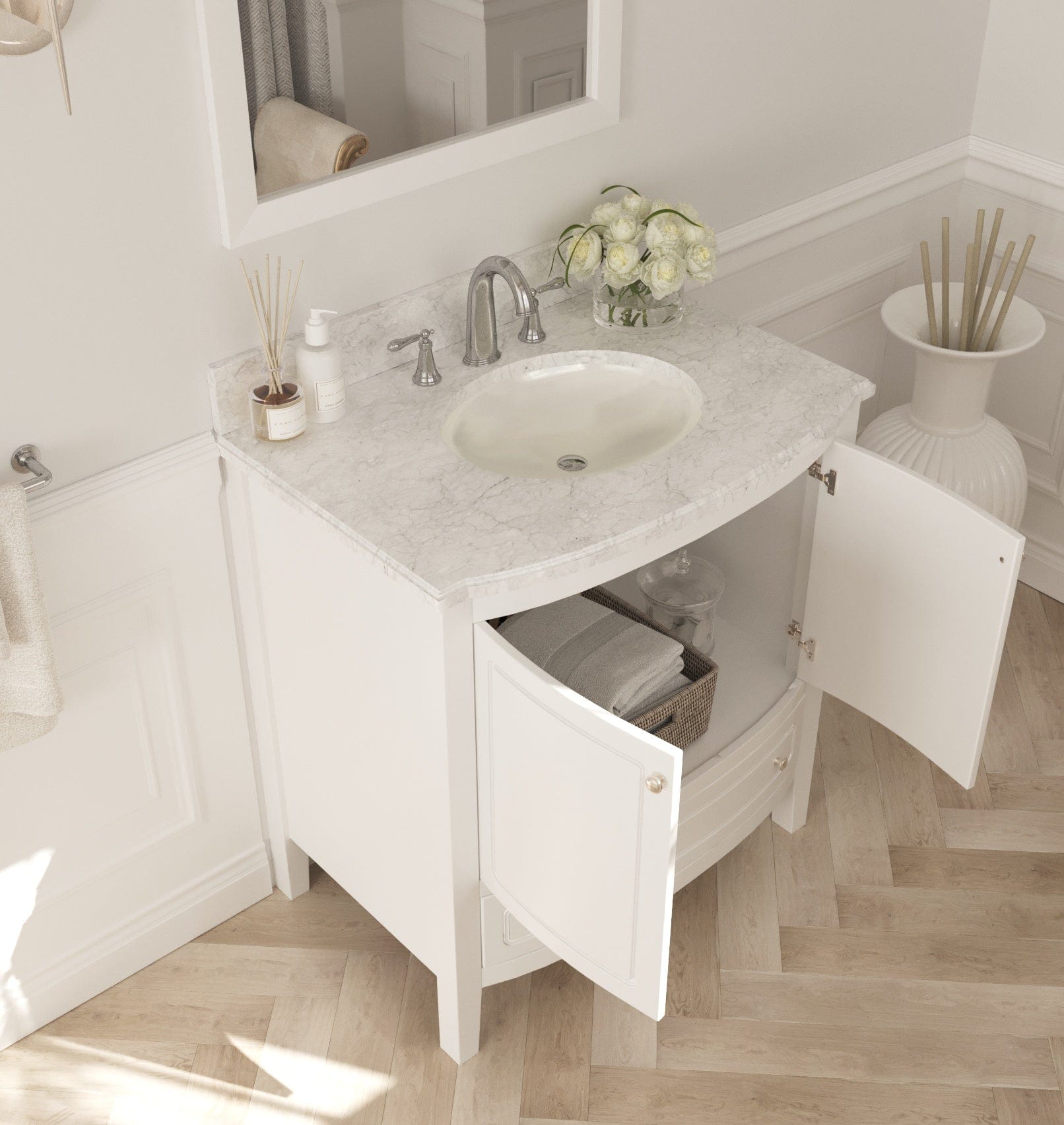 Laviva 3130709-32W-WC Laviva Estella 32" White Bathroom Vanity with White Carrara Marble Countertop 3130709-32W-WC