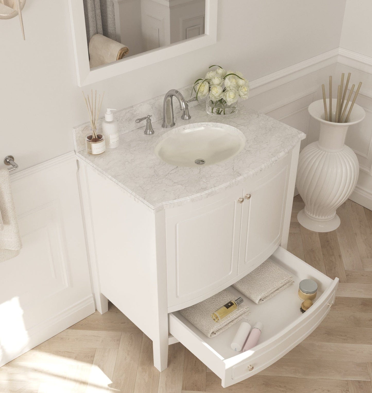 Laviva 3130709-32W-WC Laviva Estella 32" White Bathroom Vanity with White Carrara Marble Countertop 3130709-32W-WC