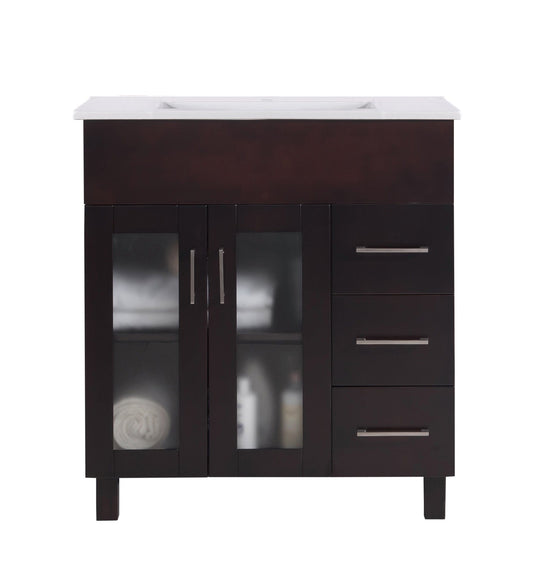 Laviva 31321529-32B-CB Laviva Nova 32" Brown Bathroom Vanity with White Ceramic Basin Countertop 31321529-32B-CB