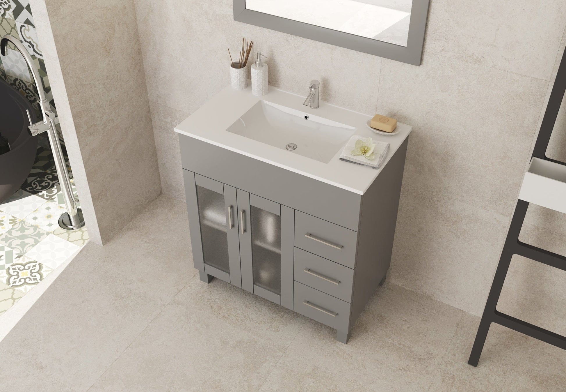 Laviva 31321529-32G-CB Laviva Nova 32" Gray Bathroom Vanity with White Ceramic Basin Countertop 31321529-32G-CB