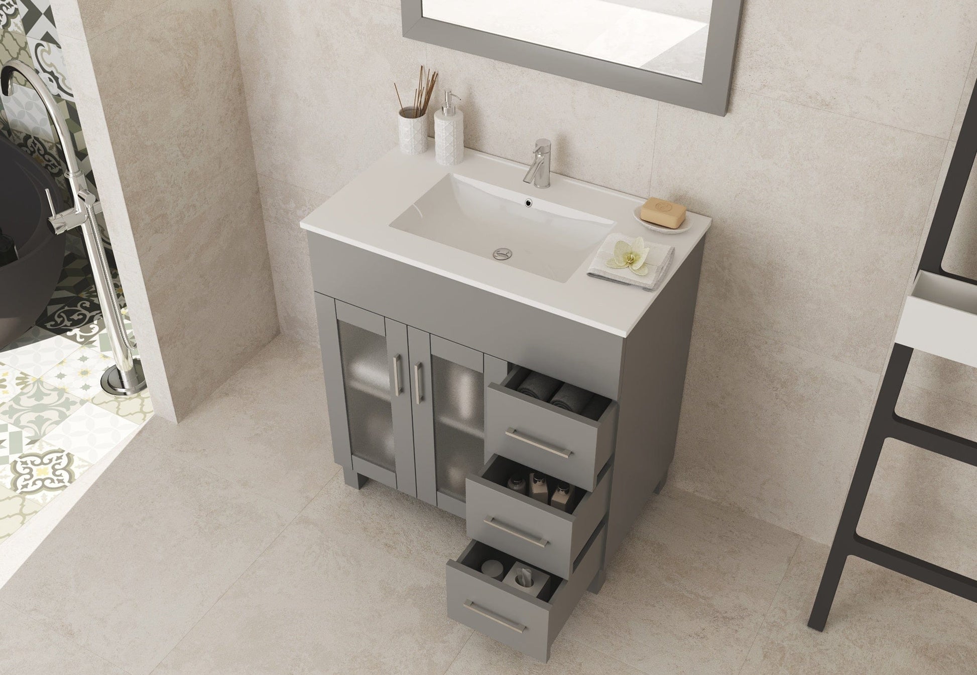 Laviva 31321529-32G-CB Laviva Nova 32" Gray Bathroom Vanity with White Ceramic Basin Countertop 31321529-32G-CB