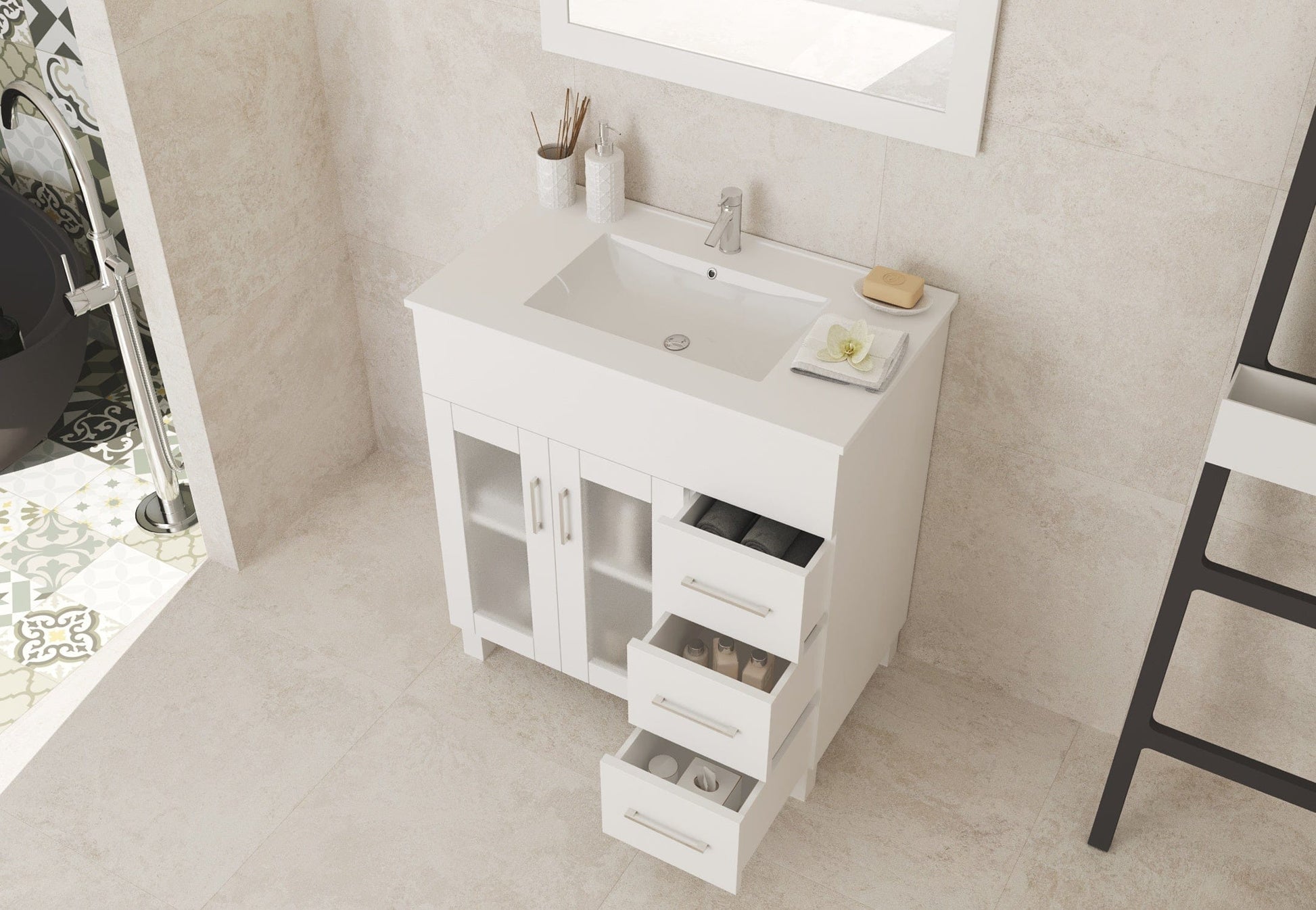 Laviva 31321529-32W-CB Laviva Nova 32" White Bathroom Vanity with White Ceramic Basin Countertop 31321529-32W-CB