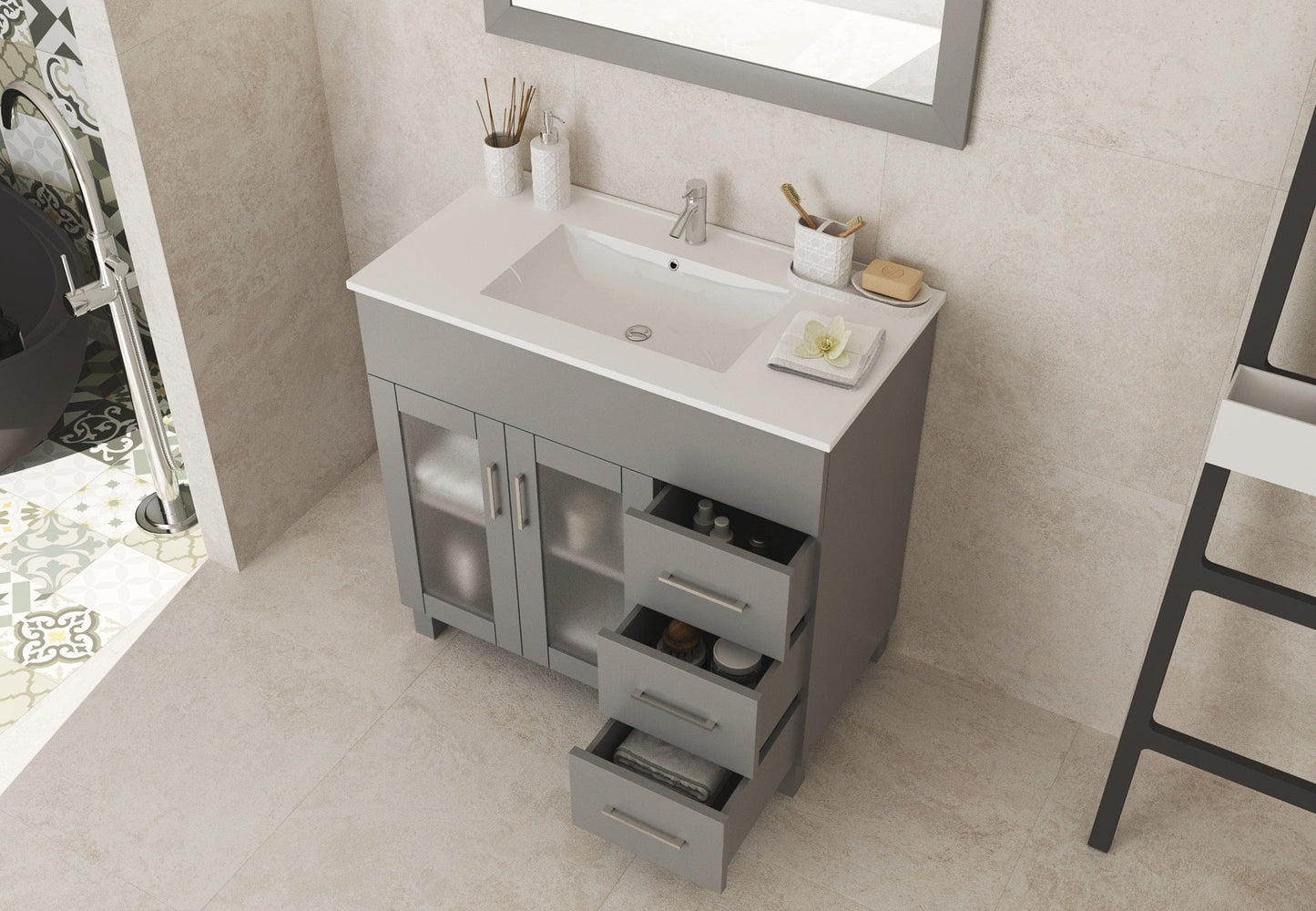 Laviva 31321529-36G-CB Laviva Nova 36" Gray Bathroom Vanity with White Ceramic Basin Countertop 31321529-36G-CB