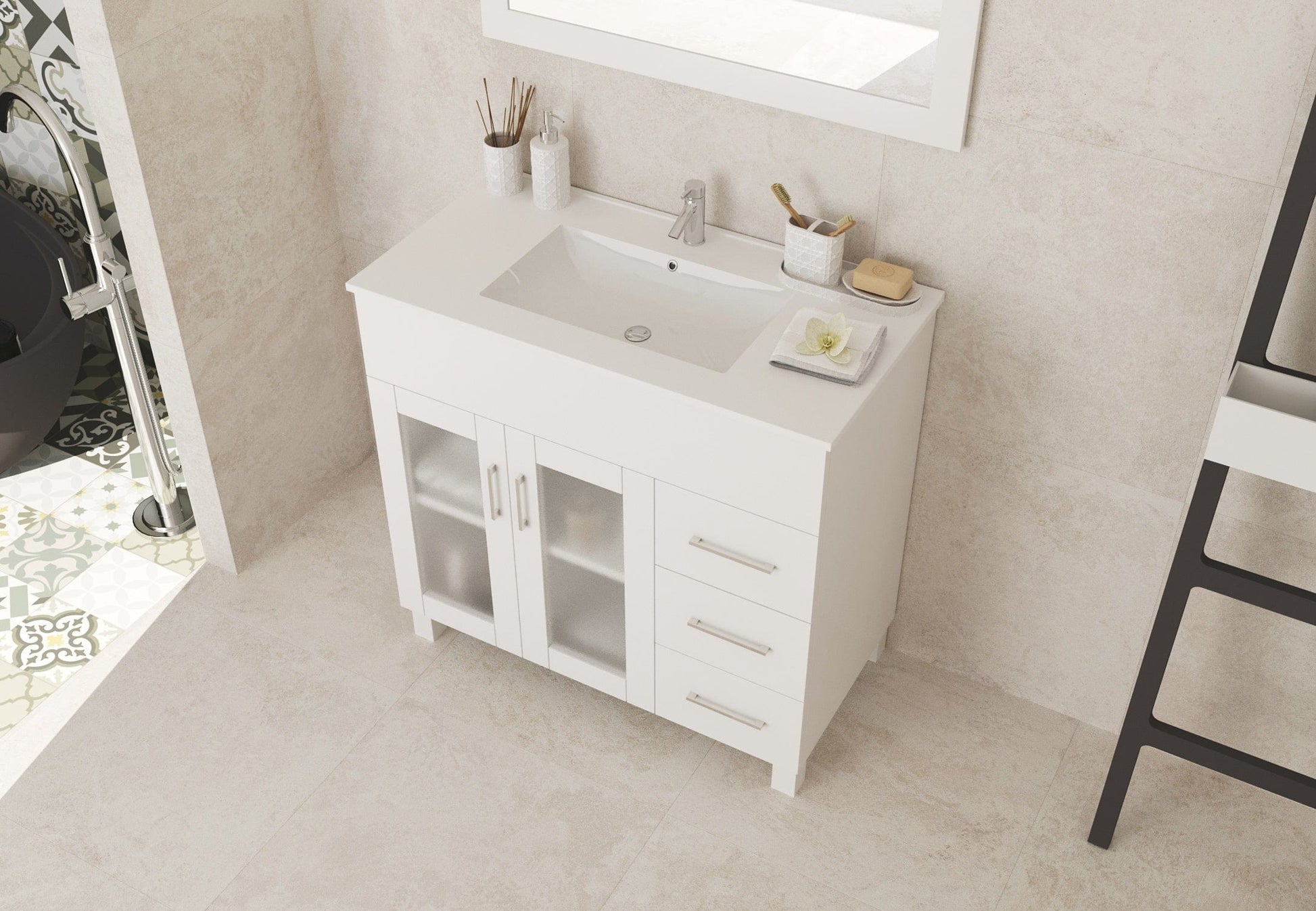 Laviva 31321529-36W-CB Laviva Nova 36" White Bathroom Vanity with White Ceramic Basin Countertop 31321529-36W-CB