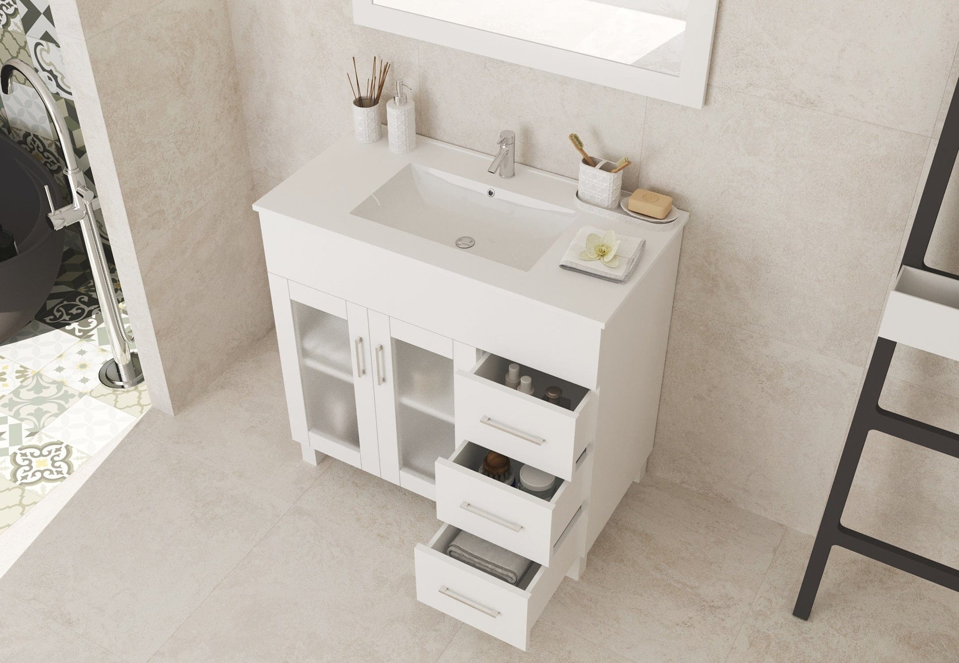 Laviva 31321529-36W-CB Laviva Nova 36" White Bathroom Vanity with White Ceramic Basin Countertop 31321529-36W-CB