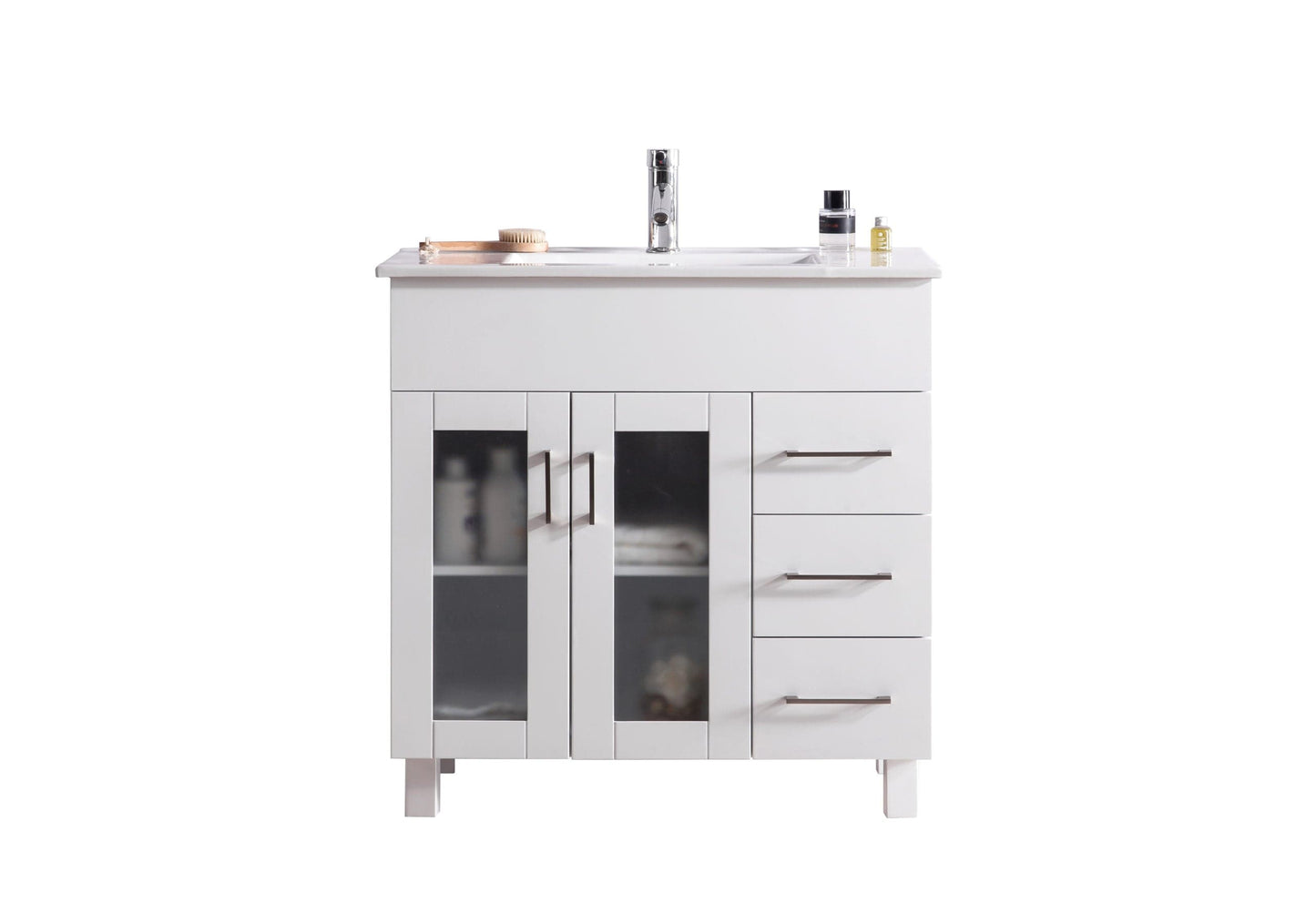 Laviva 31321529-36W-CB Laviva Nova 36" White Bathroom Vanity with White Ceramic Basin Countertop 31321529-36W-CB