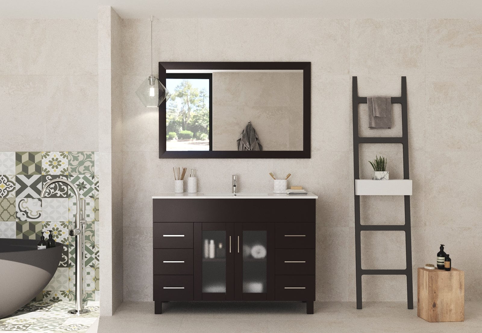 Laviva 31321529-48B-CB Laviva Nova 48" Brown Bathroom Vanity with White Ceramic Basin Countertop 31321529-48B-CB