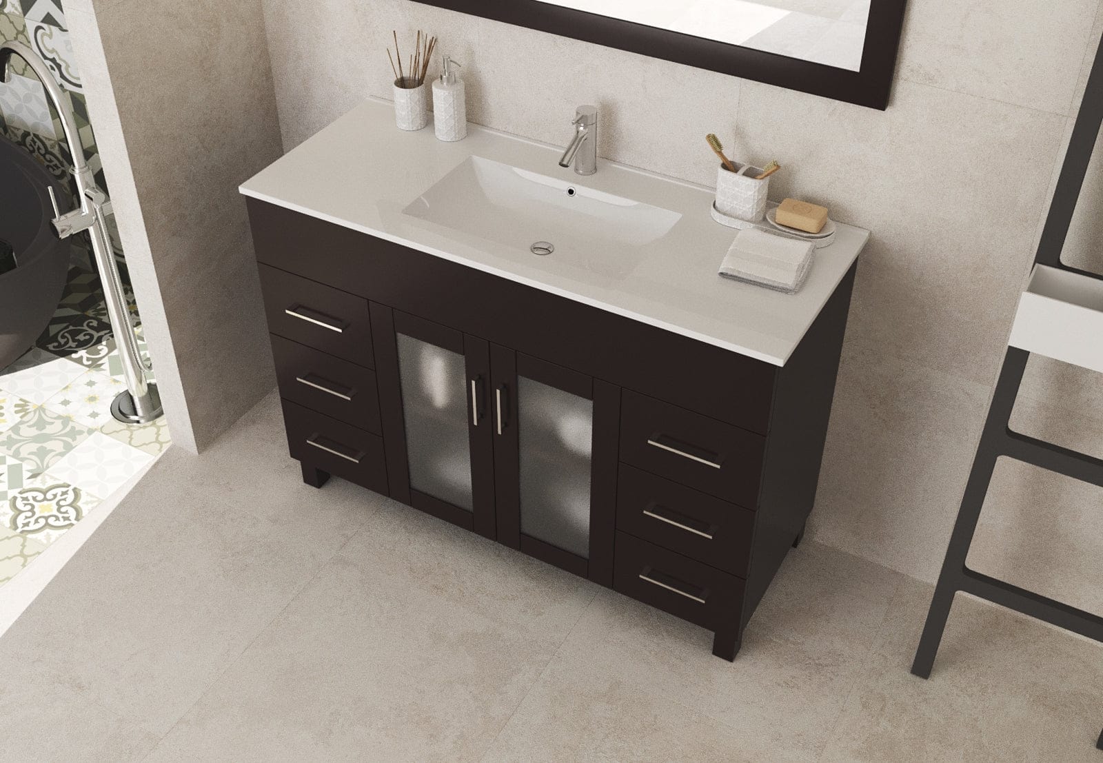 Laviva 31321529-48B-CB Laviva Nova 48" Brown Bathroom Vanity with White Ceramic Basin Countertop 31321529-48B-CB