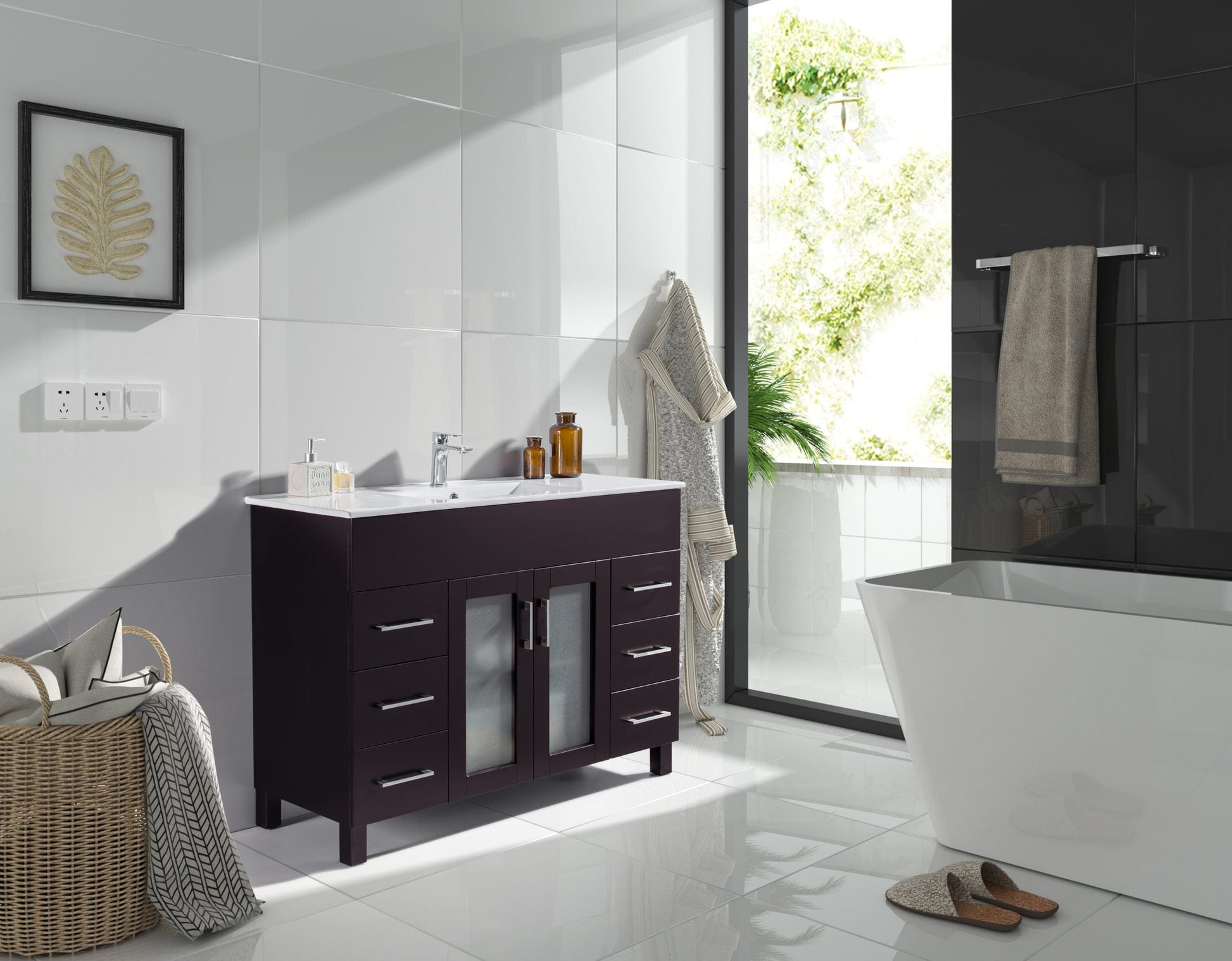 Laviva 31321529-48B-CB Laviva Nova 48" Brown Bathroom Vanity with White Ceramic Basin Countertop 31321529-48B-CB