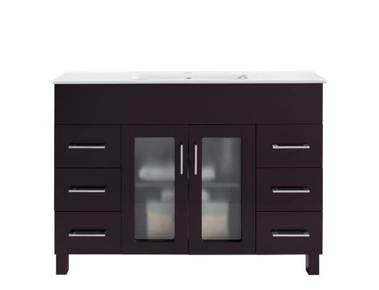 Laviva 31321529-48B-CB Laviva Nova 48" Brown Bathroom Vanity with White Ceramic Basin Countertop 31321529-48B-CB