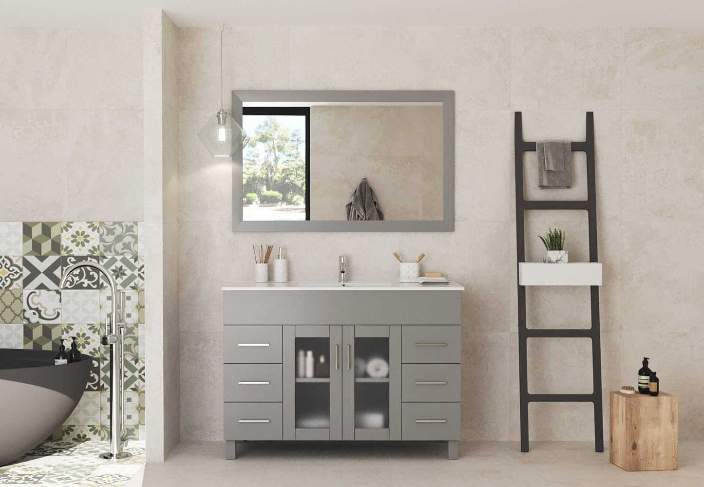 Laviva 31321529-48G-CB Laviva Nova 48" Gray Bathroom Vanity with White Ceramic Basin Countertop 31321529-48G-CB