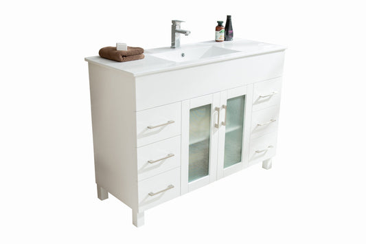 Laviva 31321529-48W-CB Laviva Nova 48" White Bathroom Vanity with White Ceramic Basin Countertop 31321529-48W-CB