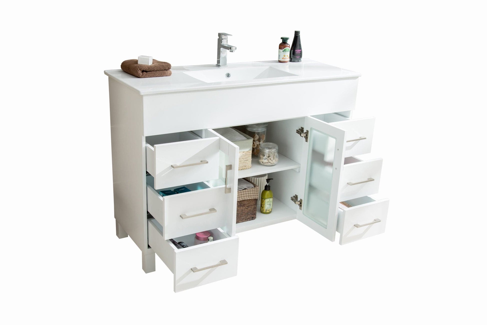 Laviva 31321529-48W-CB Laviva Nova 48" White Bathroom Vanity with White Ceramic Basin Countertop 31321529-48W-CB