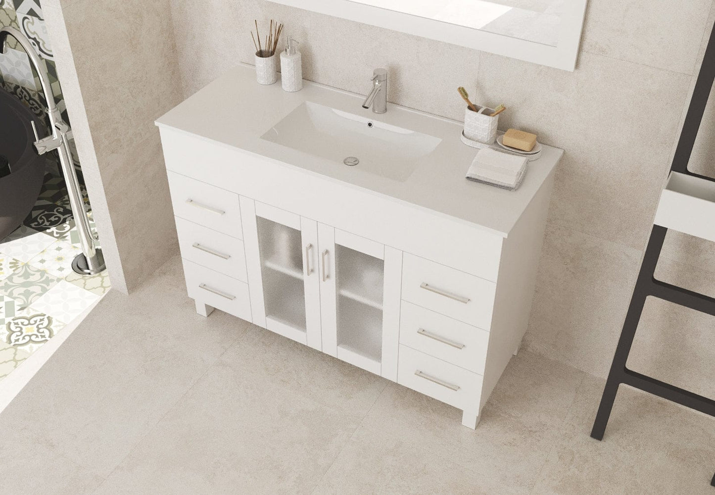 Laviva 31321529-48W-CB Laviva Nova 48" White Bathroom Vanity with White Ceramic Basin Countertop 31321529-48W-CB