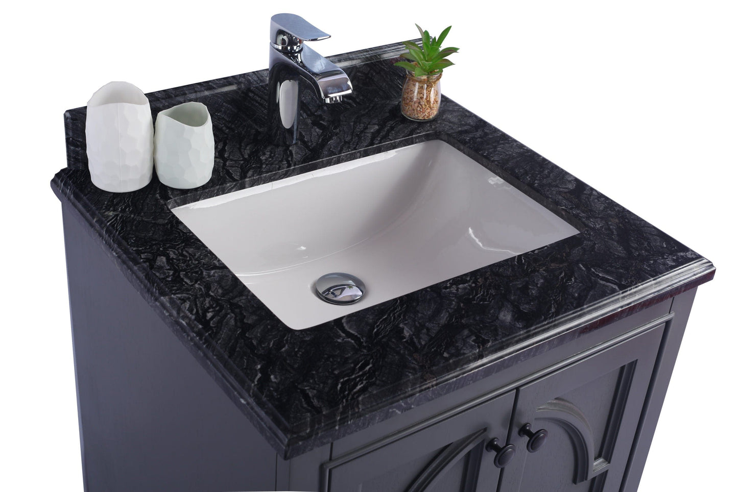 Laviva 313613-24G-BW Laviva Odyssey 24" Maple Gray Bathroom Vanity with Black Wood Marble Countertop 313613-24G-BW